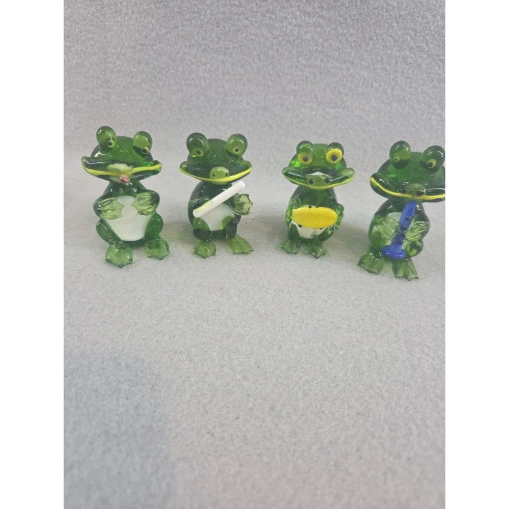 Funky And Whimsical Hand Made Green Frog Band With Instruments Set Of Four